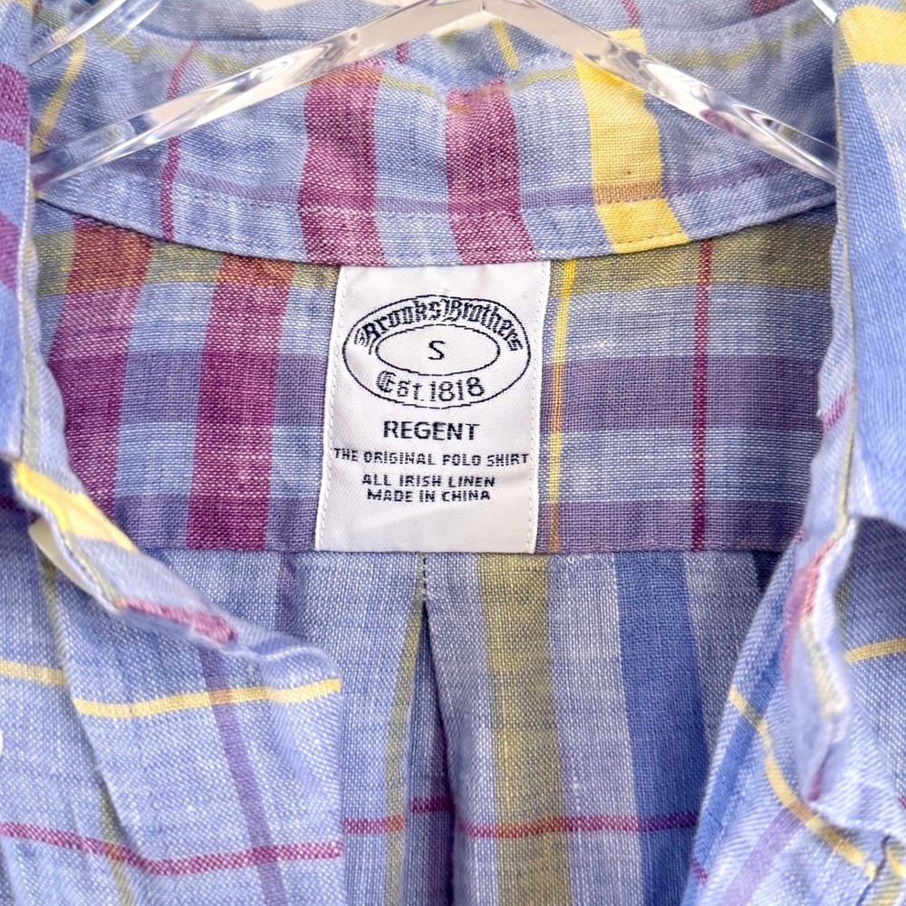 Brooks Brothers | Linen Blue Plaid Button Front The Polo Shirt - Picture 2 of 4